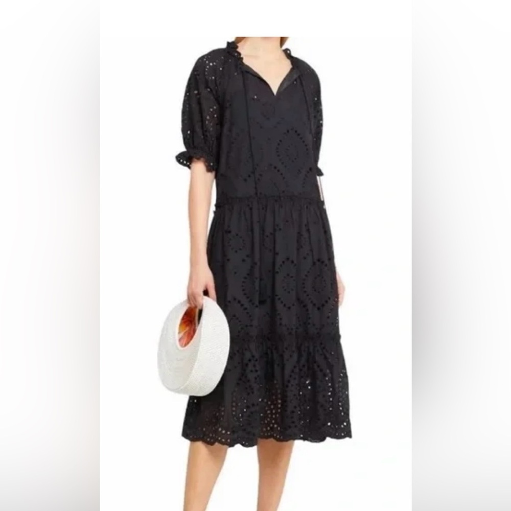 Chic Black Eyelet Midi Dress